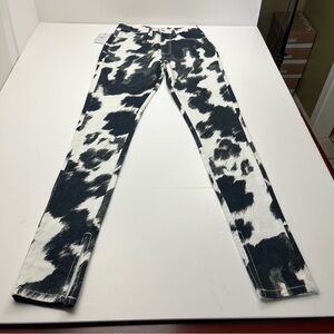 We Wore What WeWoreWhat‎ Cow Print Black White Stiletto Slit Jeans 26 NEW *FLAWS